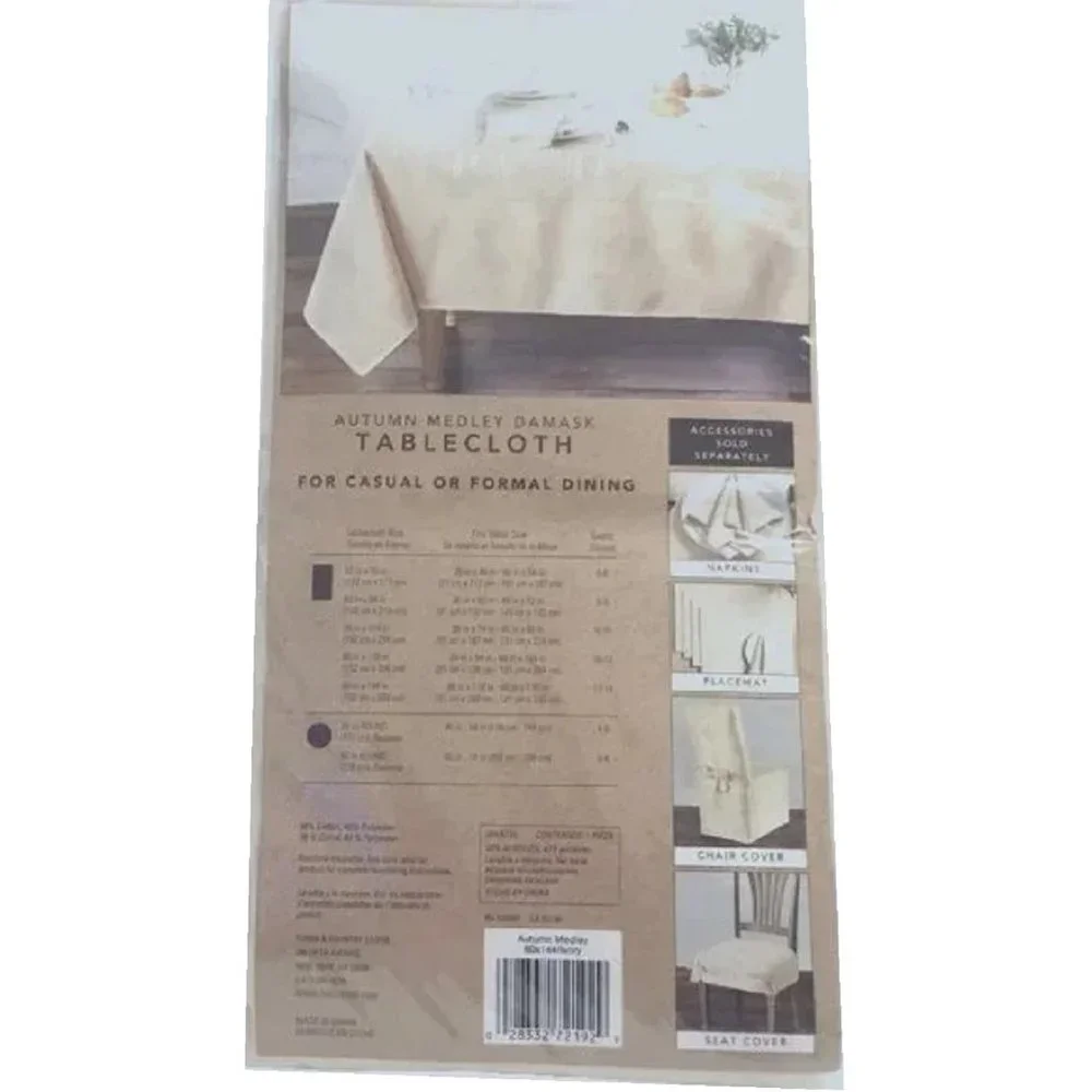 new Autumn Medley IVORY Damask Fabric 60x144 inch Tablecloth (Seats 12 to 14)